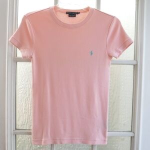 Ralph Lauren Blue Pony Logo on Pink Crewneck Short Sleeve Shirt